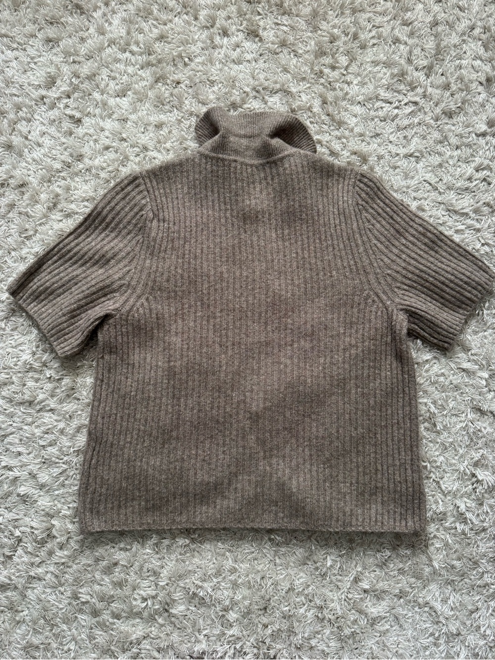 Ribbed Short-Sleeve Button-Up Cardigan - Picture 2 of 3